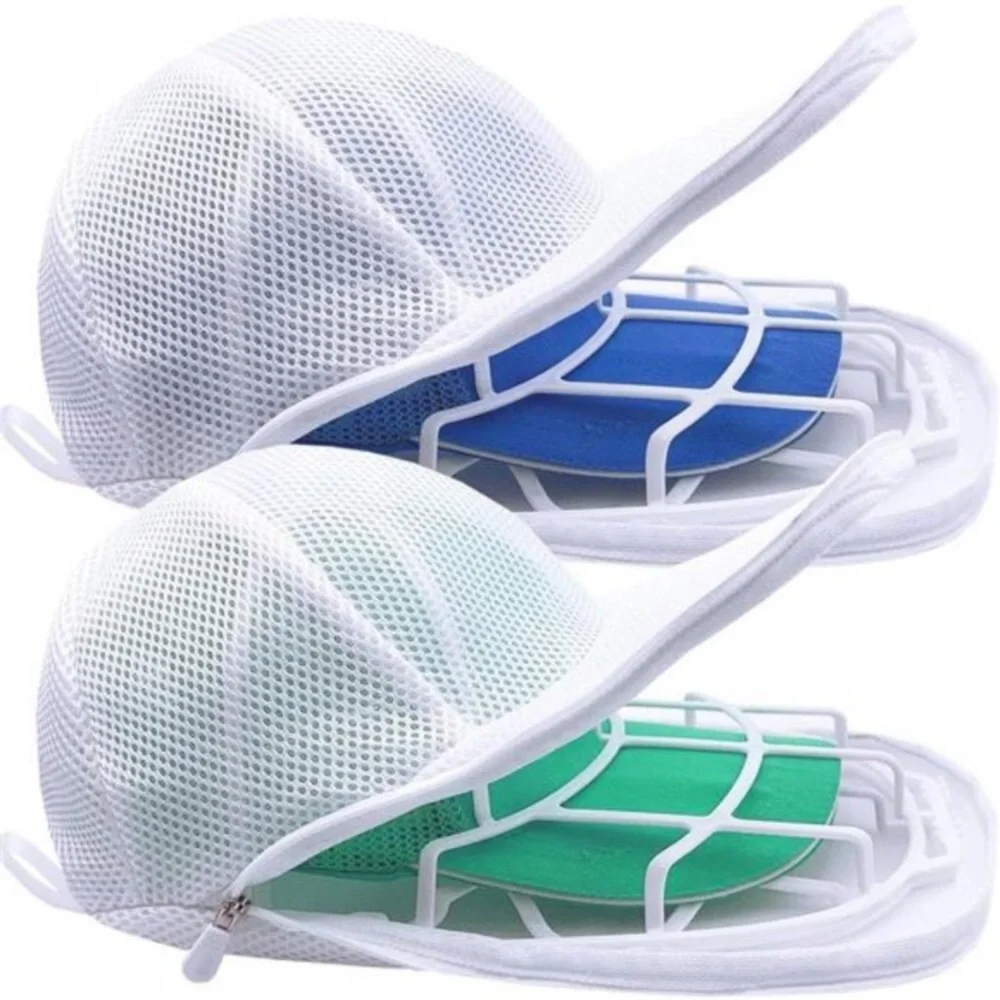 2 Pack Cap Washer with Mesh Bags Hat Cleaner Cleaning Protector Cage, White